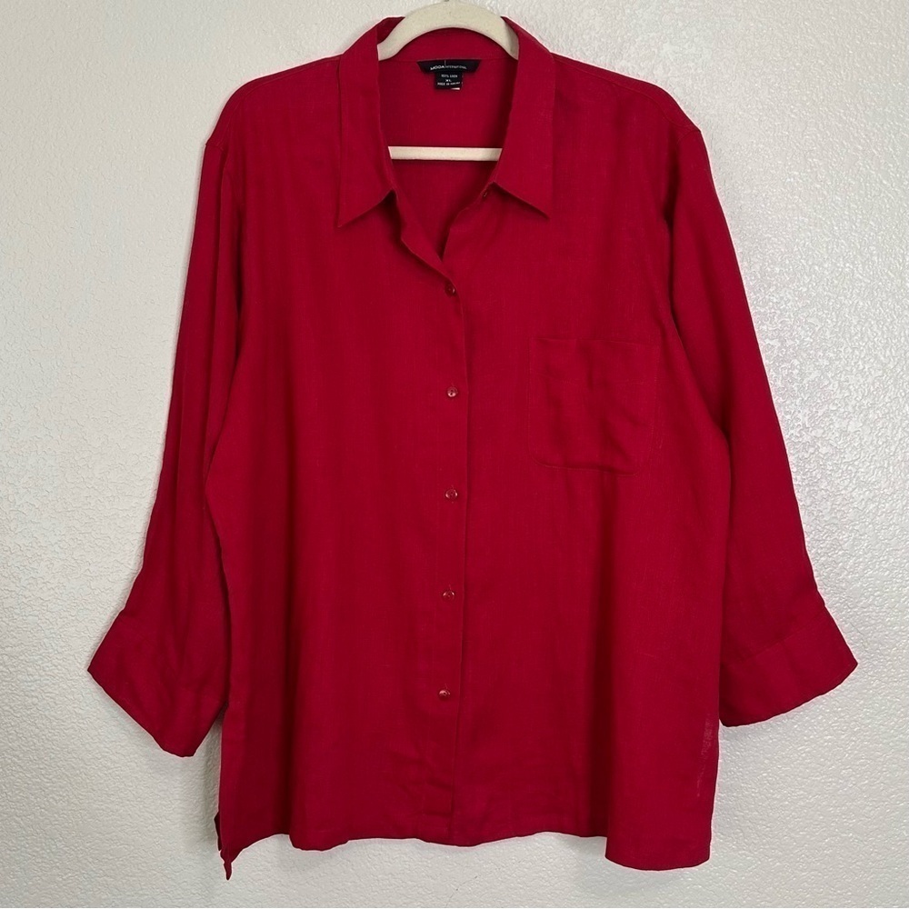 Moda International 100% Linen Red Button Down Women's Shirt, Size XL